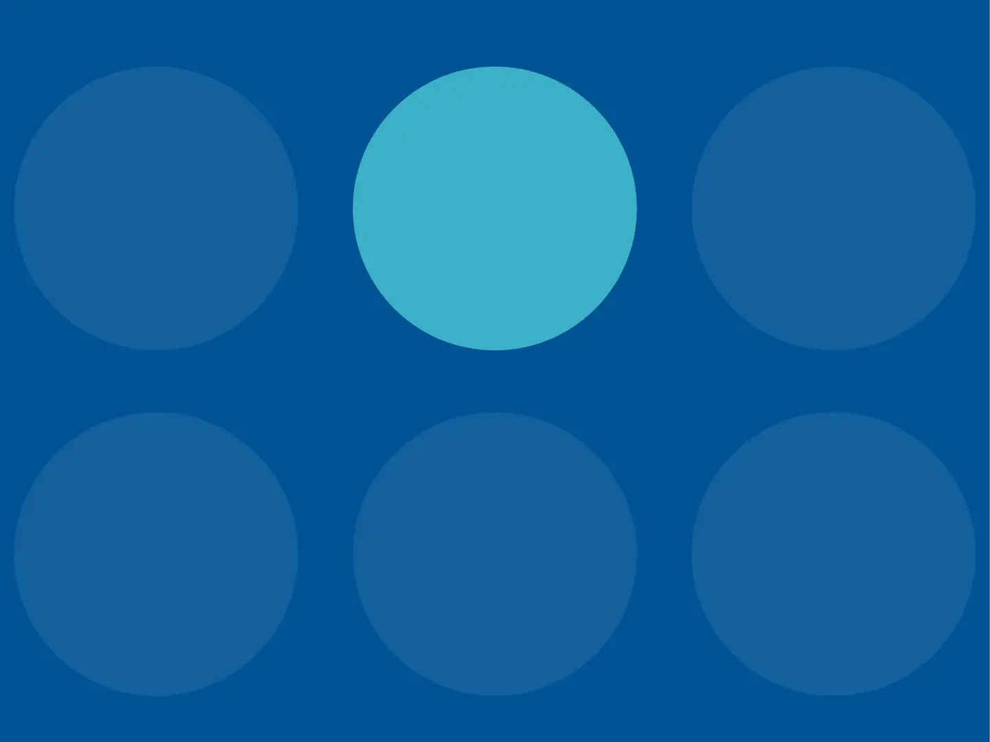 Central light blue circle surrounded by six darker blue circles on a dark blue background.