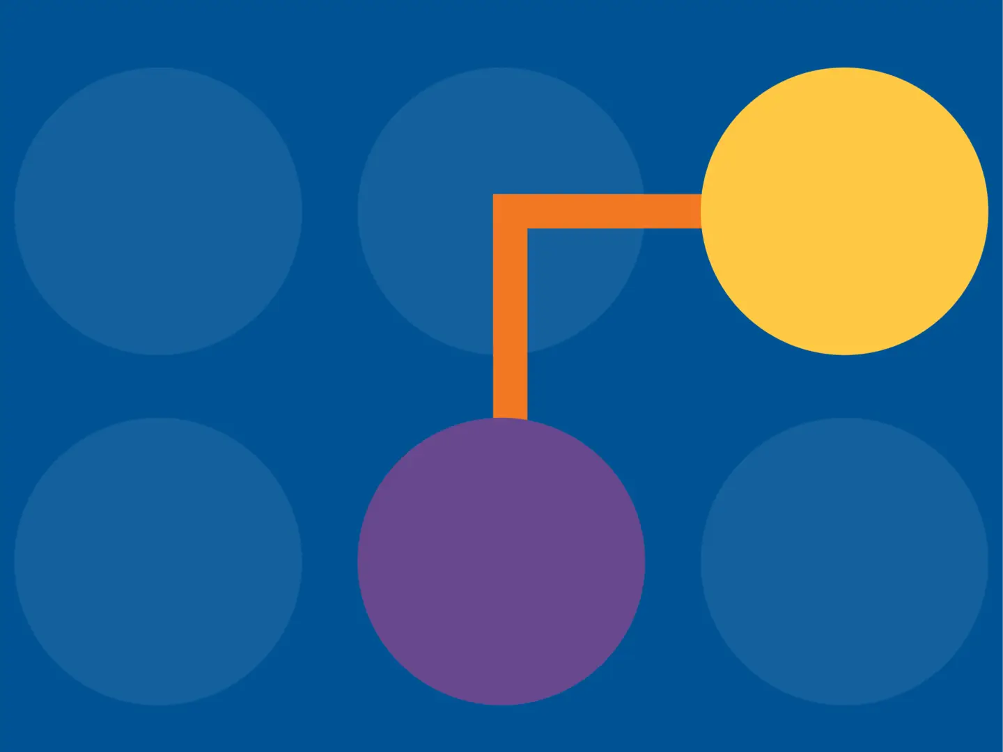 Yellow and purple circles connected by an orange line on a blue background with faint circles.