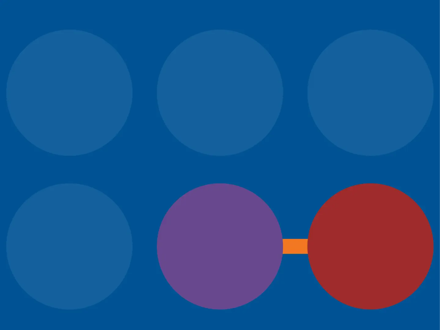 Red circle connected to purple and orange shapes, surrounded by fainter blue circles on blue background.