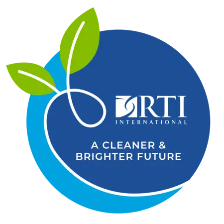 Circular logo featuring green leaves, text promoting a cleaner, brighter future while incorporating blue and white elements.