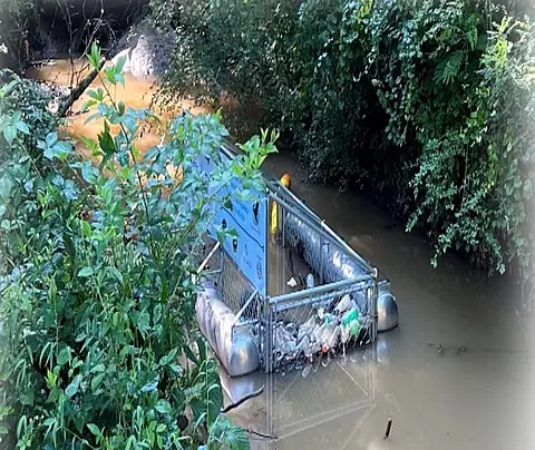 Trash trap at Third Fork Creek