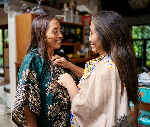 Mother and daughter have warm interaction