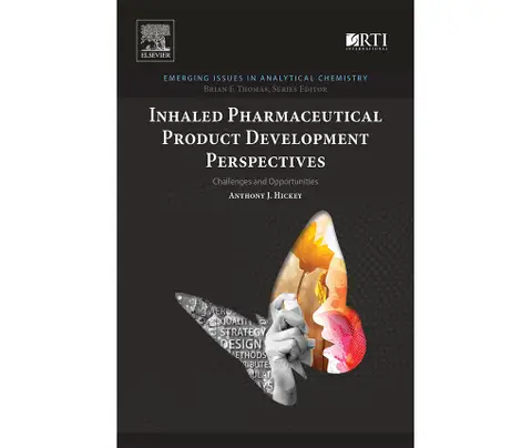 Book cover titled "Inhaled Pharmaceutical Product Development Perspectives" by Anthony J. Hickey with abstract artwork.