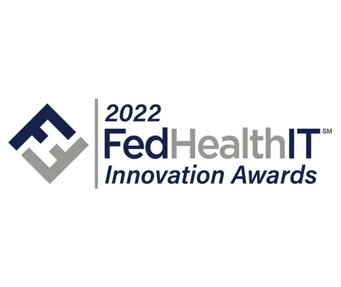 Logo with text "2022 FedHealthIT Innovation Awards" beside a geometric icon, on a white background.