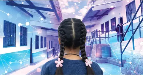 young girl looking at world with a new perspective through learning