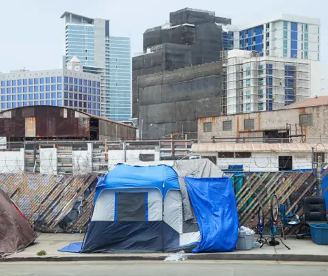 Tents with skyline in background
