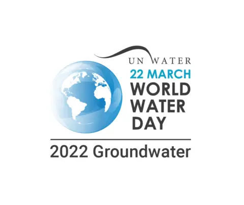 Globe icon with text: "UN WATER 22 MARCH WORLD WATER DAY 2022 Groundwater" on white background.
