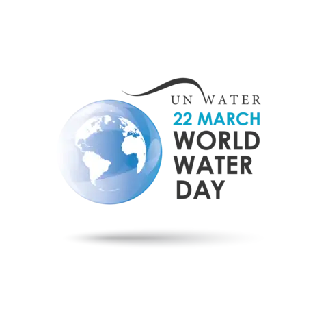 Globe spinning; near text "22 March World Water Day 2023"; against a plain background.