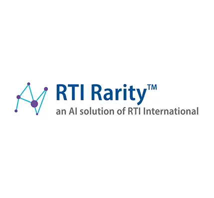 Logo displaying RTI Rarity, an AI solution of RTI International, with a connected nodes graphic.