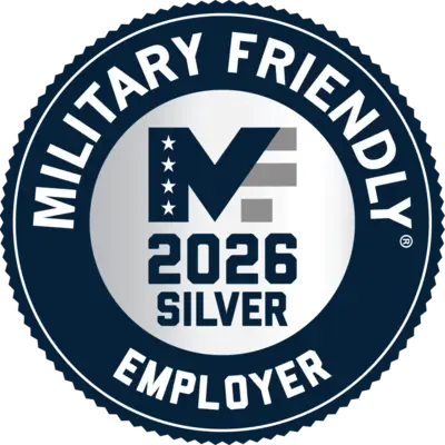 Silver and navy blue circular badge