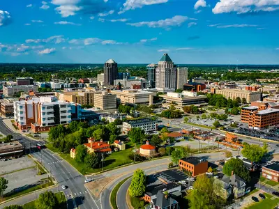 Aerial view of downtown Greensboro, North Carolina.