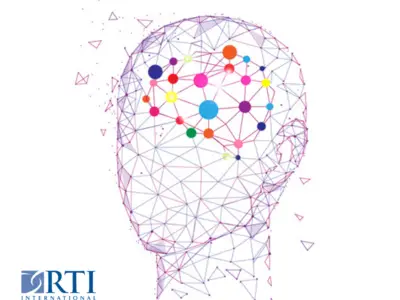 Geometric outline of a human head displays colorful interconnected nodes, suggesting neural connections.