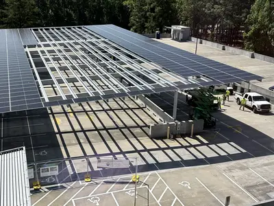 Parking deck at RTI with solar panels