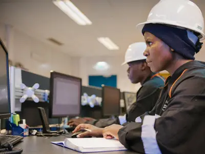 Photo of African energy staff working at computers in an office