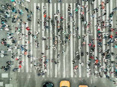 Crowd of people at crosswalk