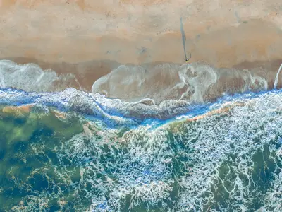 Aerial view of ocean and beach