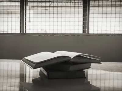 opened book on table resting on stack