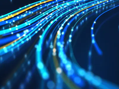 Abstract blue and yellow graphic that visualizes data speed and network