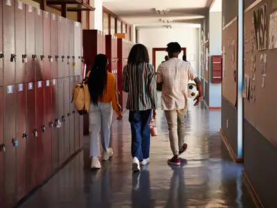 High school students in hallway
