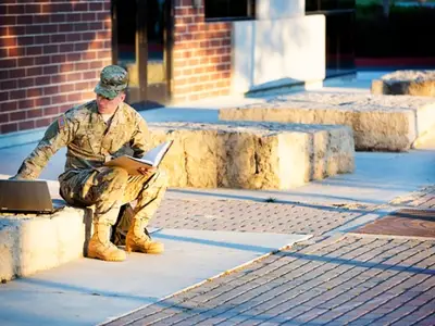 An American soldier on a US college campus