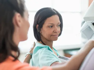 Patient gets a mammogram