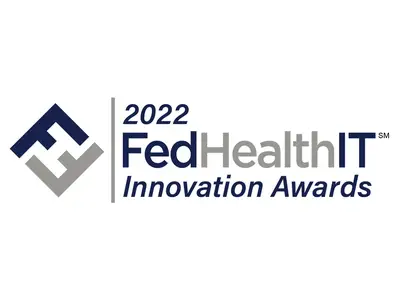 Logo with text "2022 FedHealthIT Innovation Awards" beside a geometric icon, on a white background.