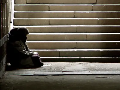 Person alone near stairwell