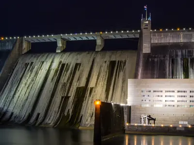 A nighttime view of the Tennessee Valley Authority's Norris Dam.