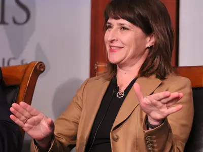 RTI economist Sara Lawrence speaks during a panel discussion at the Center for Strategic and International Studies.
