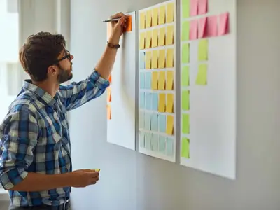 Teacher with sticky notes