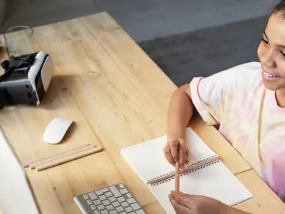Girl participating in online learning