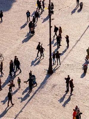 aerial view of pedestrians