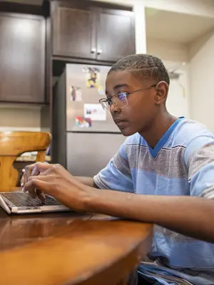 Photo of student working on a laptop.