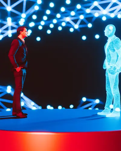 Image of a man and his holographic digital twin