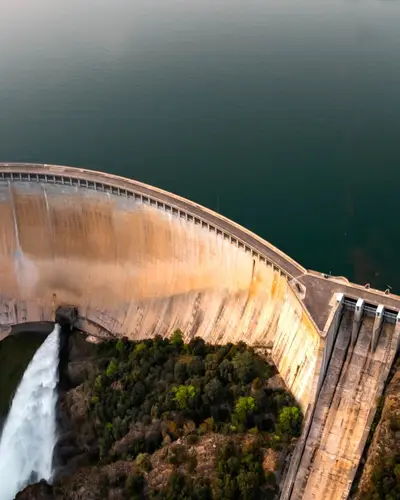Aerial view of a dam near Barcelona, Spain.