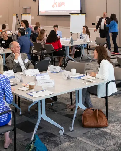 RTI scientists and guests from other institutions participate in a July 2019 gathering on the topic of trust in science.