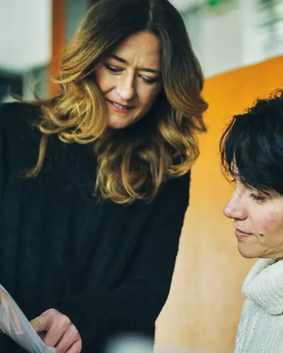 two business women working together 