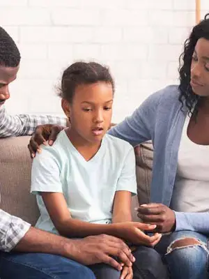 Photo of a family meeting with a social worker