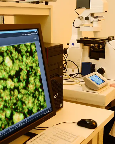 Researcher performing microbiology on lab equipment