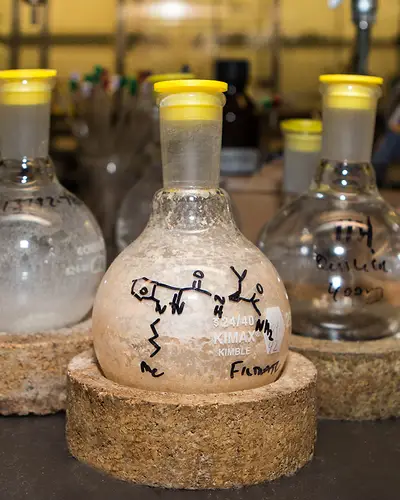 flasks of compounds in an RTI lab