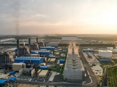 Aerial view of a cogeneration power plant  supplying electricity and stream.