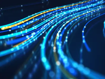 Abstract blue and yellow graphic that visualizes data speed and network