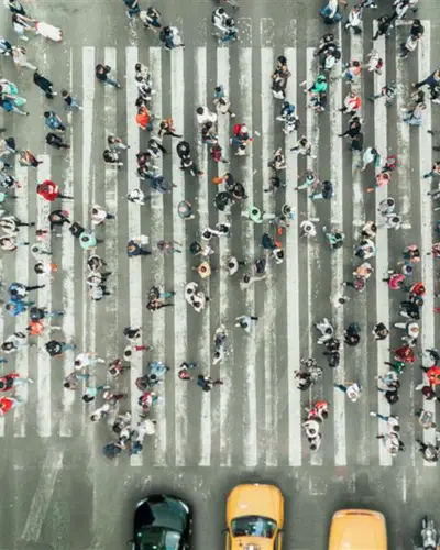Crowd of people at crosswalk