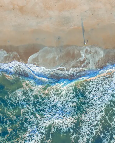 Aerial view of ocean and beach