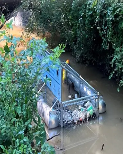 Trash trap at Third Fork Creek