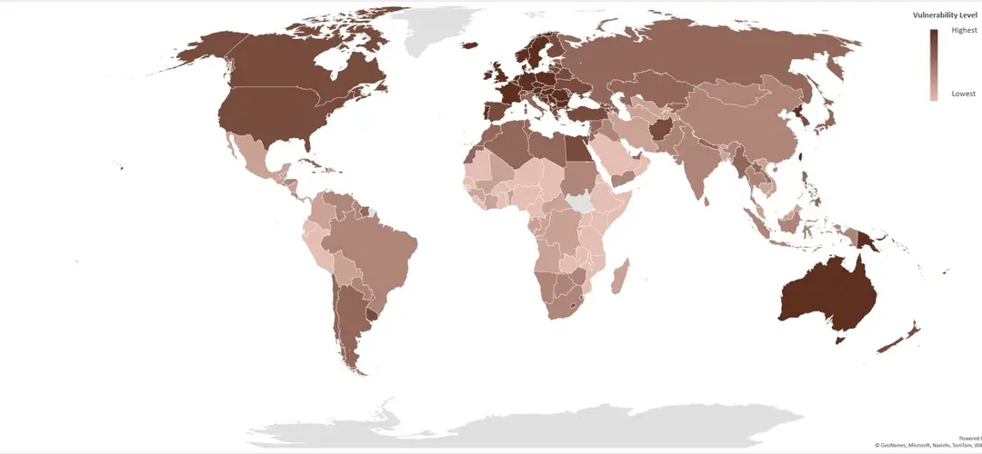 Country vulnerability level for COVID-19 due to the burden of chronic lung disease.