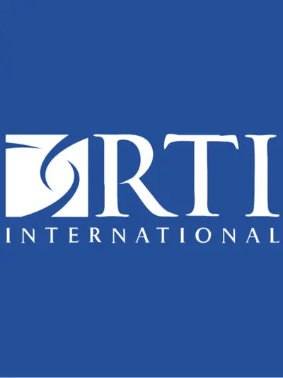 White RTI International logo on blue background