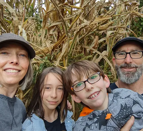 Marie with her daughter, son, and husband