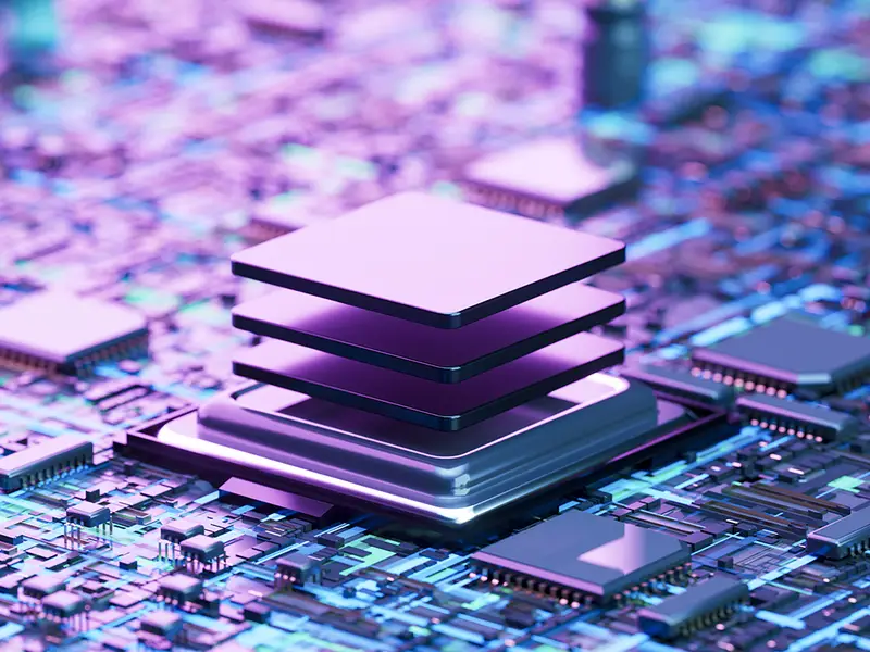 A closeup illustration of semiconductor technology