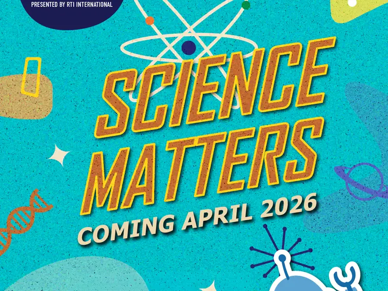 blue graphic that says "science matters coming April 2026"
